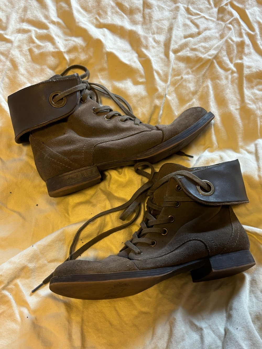 Olive Green Lace Up Boots with Fold Down from Nine West Vintage Collection